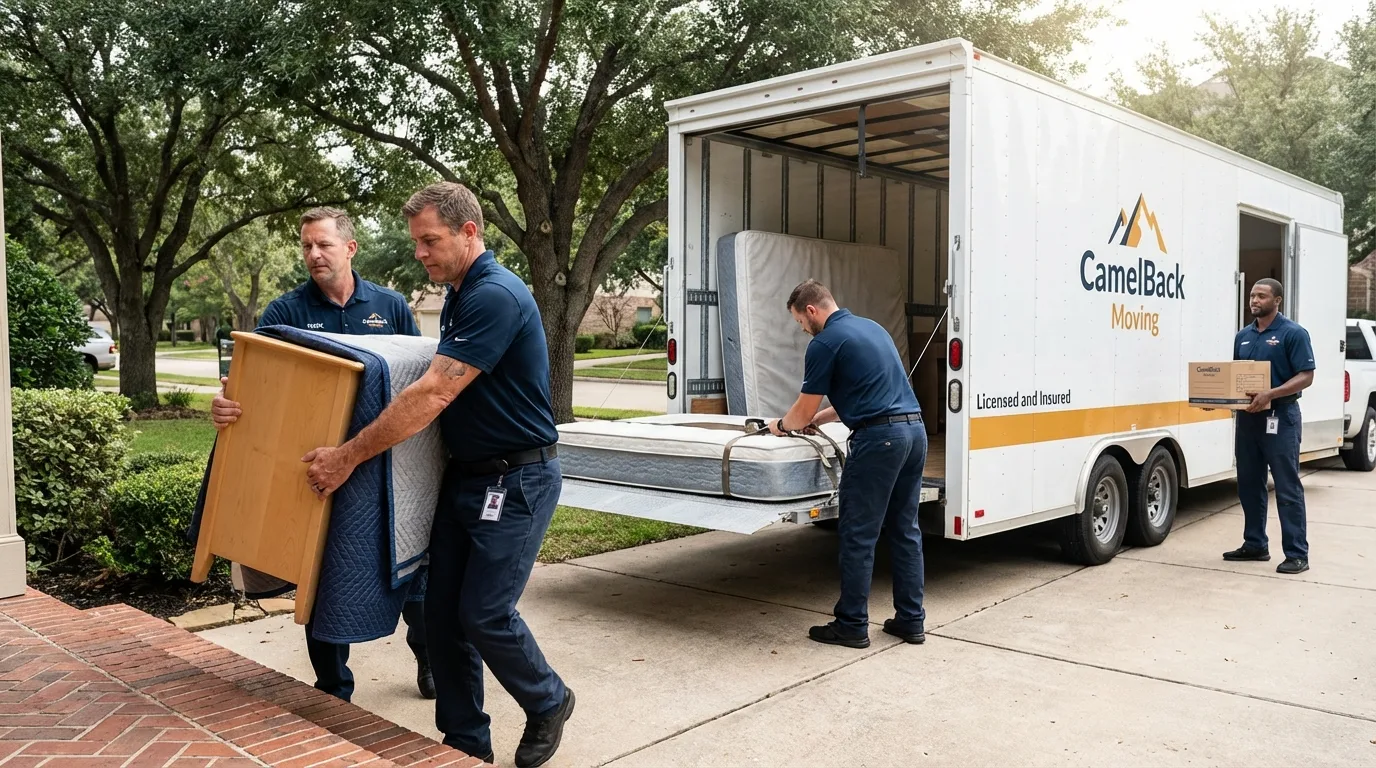 Crew loading residential truck for cross-state move from Charles City, VA