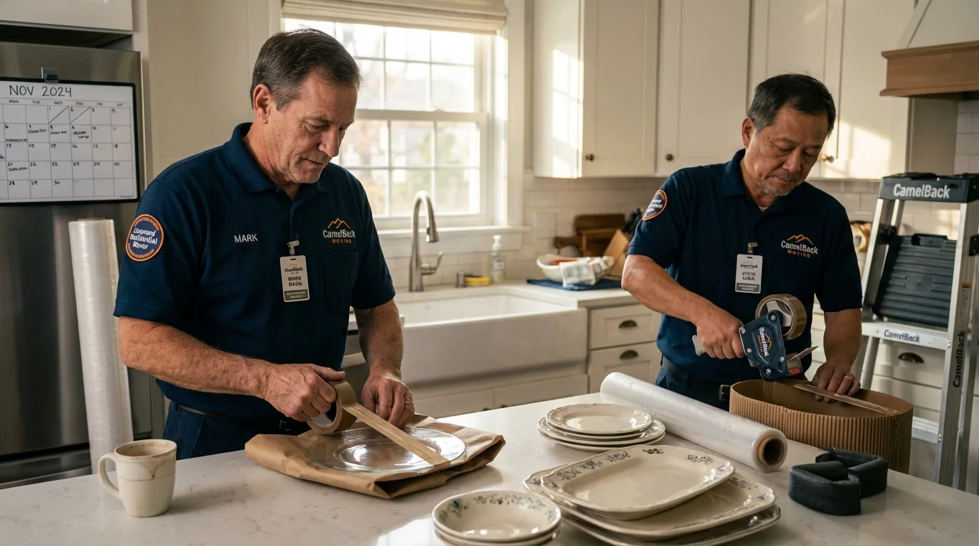 Professional crew packing kitchen dishware in Charles City, VA